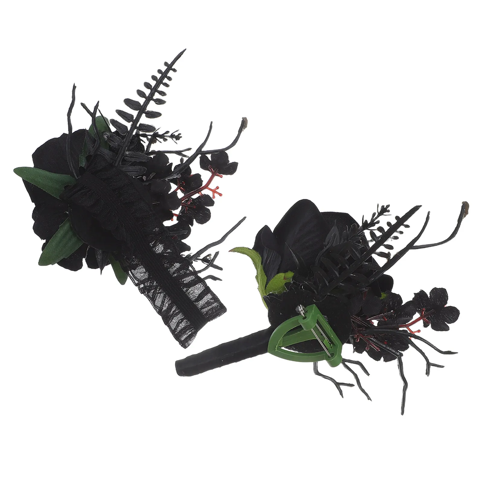 

Набор из бутоньерки и браслета с черными розами: готические свадебные цветы, искусственные черные розы для темной готической свадьбы