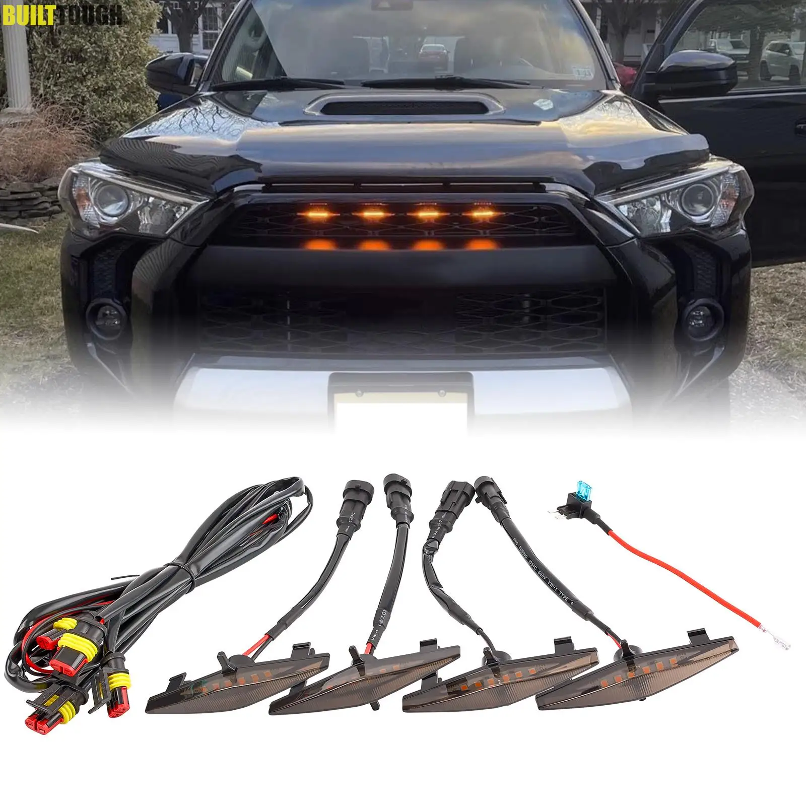 4x Front Grill Lights For 2014-2023 Toyota 4Runner TRD Pro Grille Including SR5 TRD Off-Road Limited TRO Pro Models Raptor Style