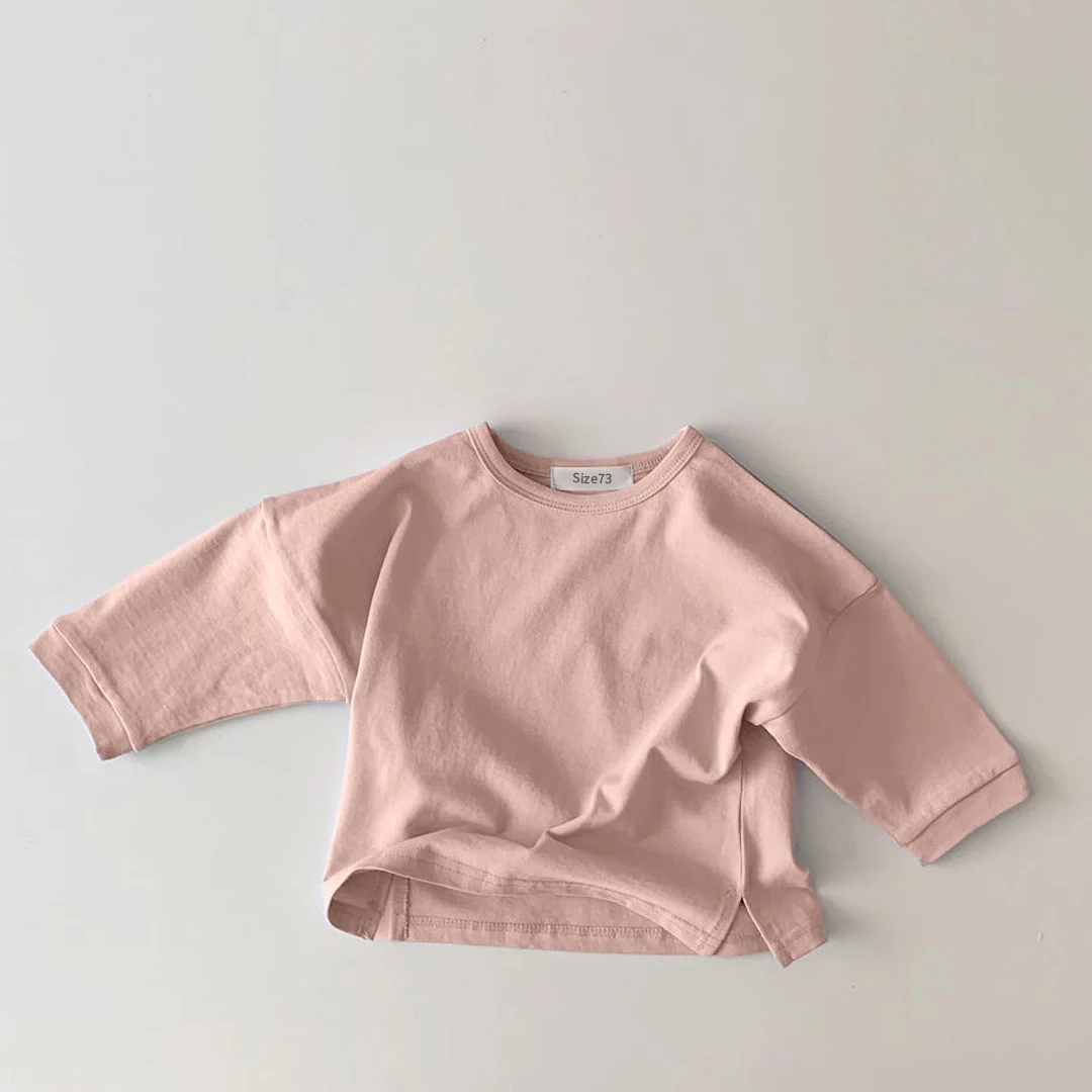 New Men's and Women's Infants and Young Children's Autumn Basic Soft Bottom Long Sleeve Solid Color Versatile Version Pullover