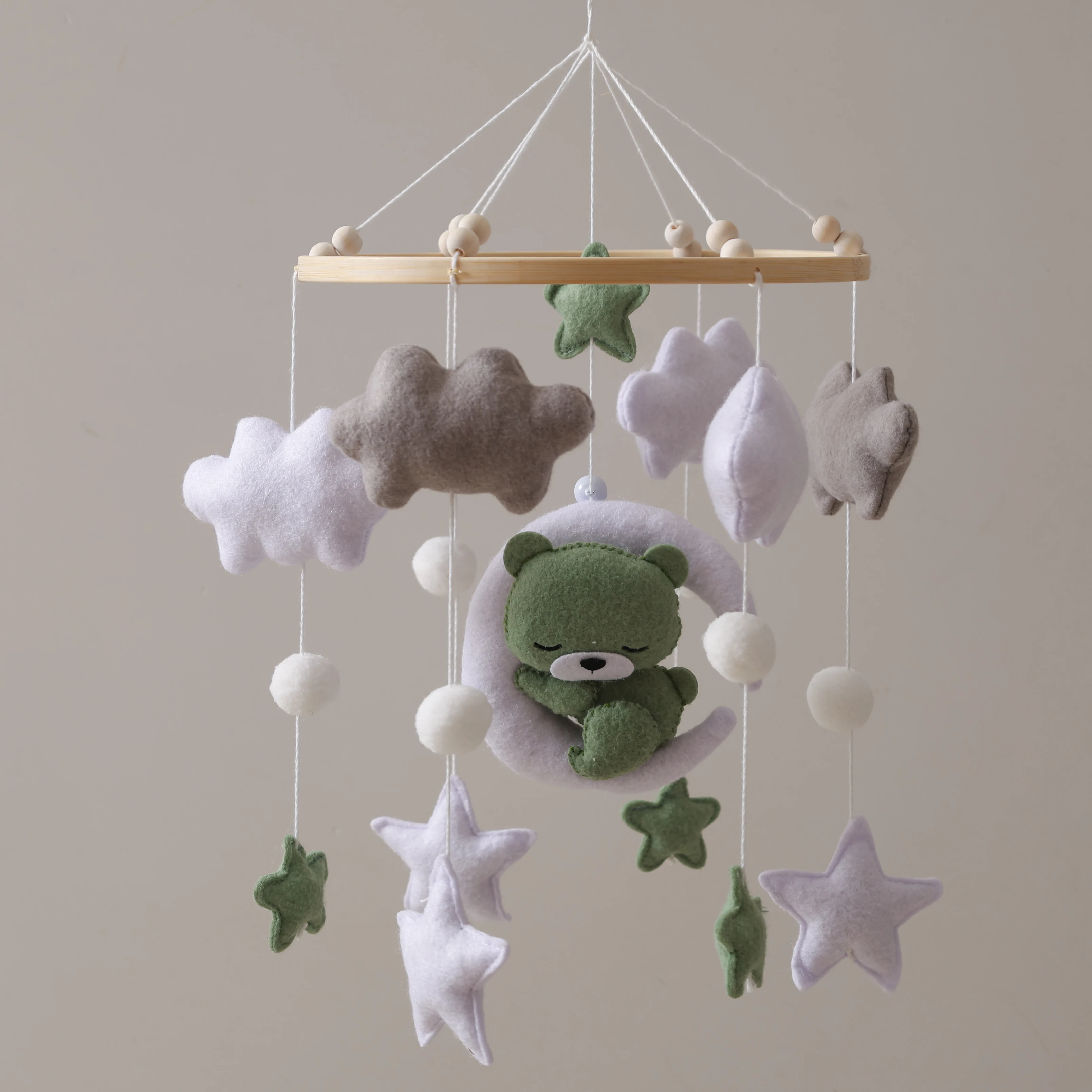 22.86cm 회색 나일론 모바일 보육 장식 장난감, 봉제 곰, 구름 및 별 - 청소년 방을 위한 진정 침대 벨