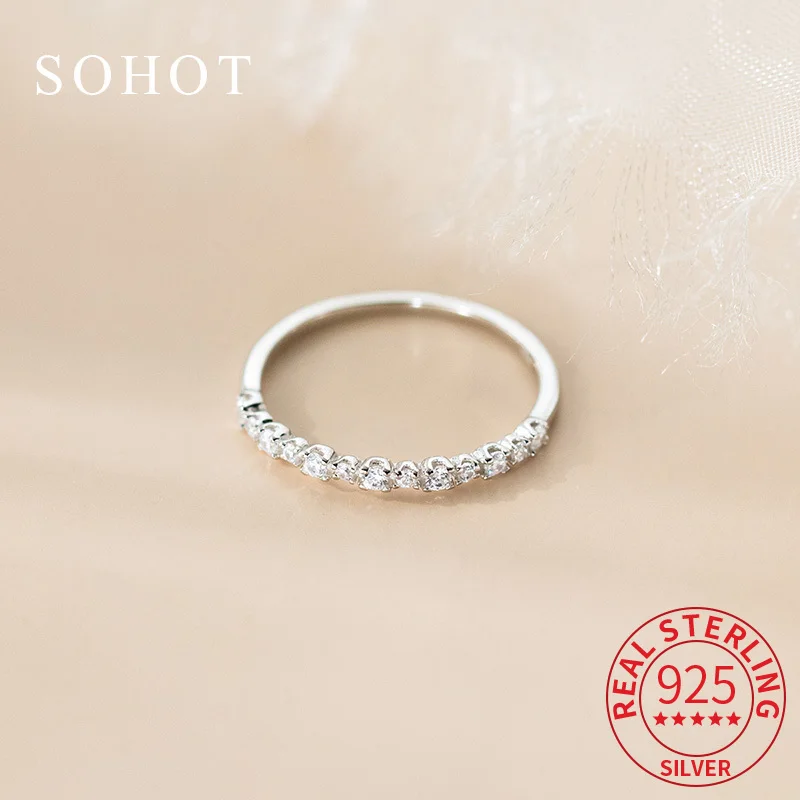 

Real 925 Sterling Silver 18K Gold Geometric Zircon Ring for Women Classic Light Luxury Fine Jewelry Minimalist Accessories