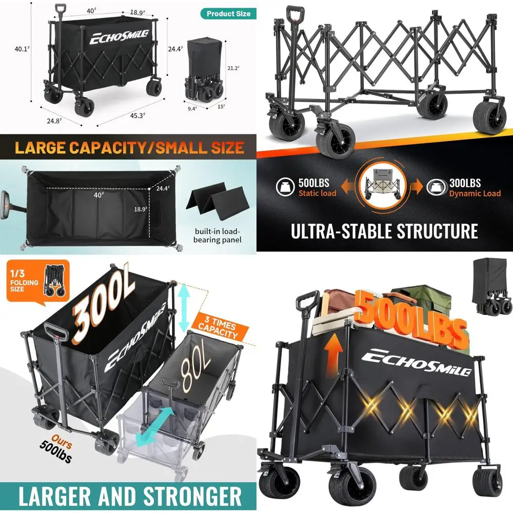 

500lbs Capacity 300L Foldable Utility Wagon with All-Terrain Wheels for Outdoor, Sports, and Grocery