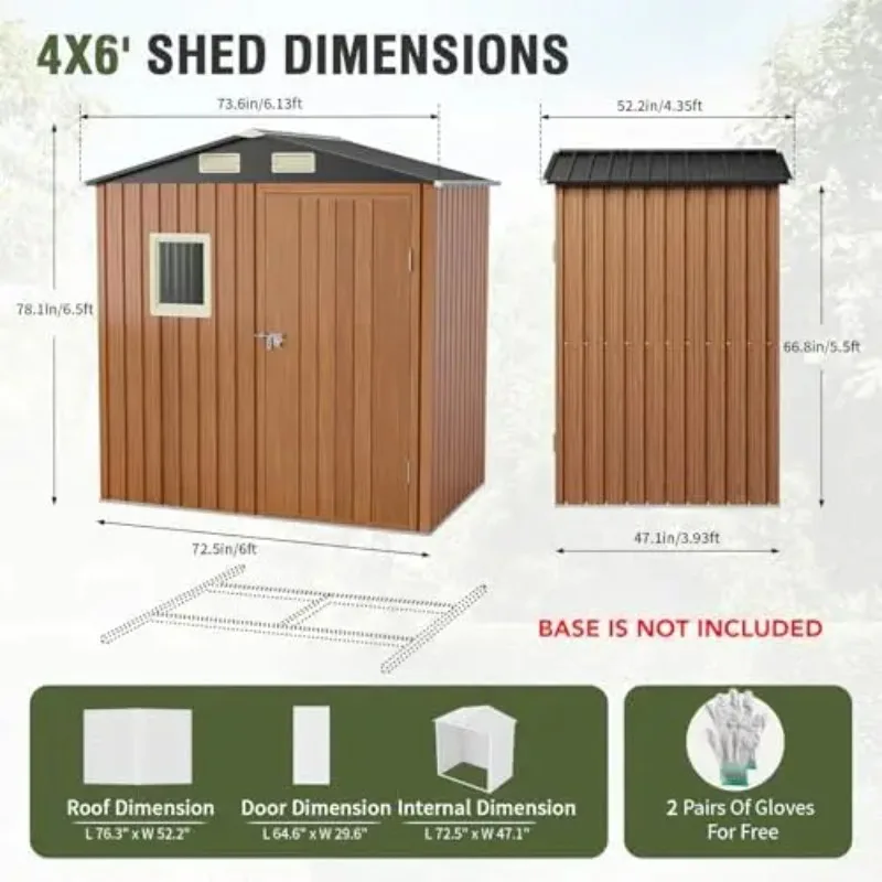 Outdoor Storage Shed 6x4 Ft, Lockable Metal Garden Shed with Window, Tool Shed Tiny House Vertical Outside Storage view 4