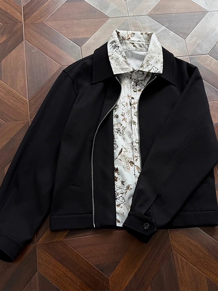 

Bla с цветочным принтом на молнии, мужская повседневная осенняя верхняя одежда, искусственный двухсекционный дизайн, ветрозащитное полиэфирное волокно