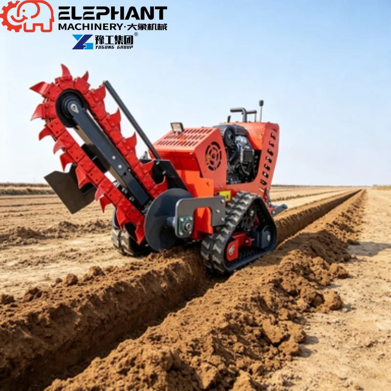 Tracked Ditcher, Agricultural Crawler Trencher With Rotary Tiller Backfill For Farm And Horticulture Use
