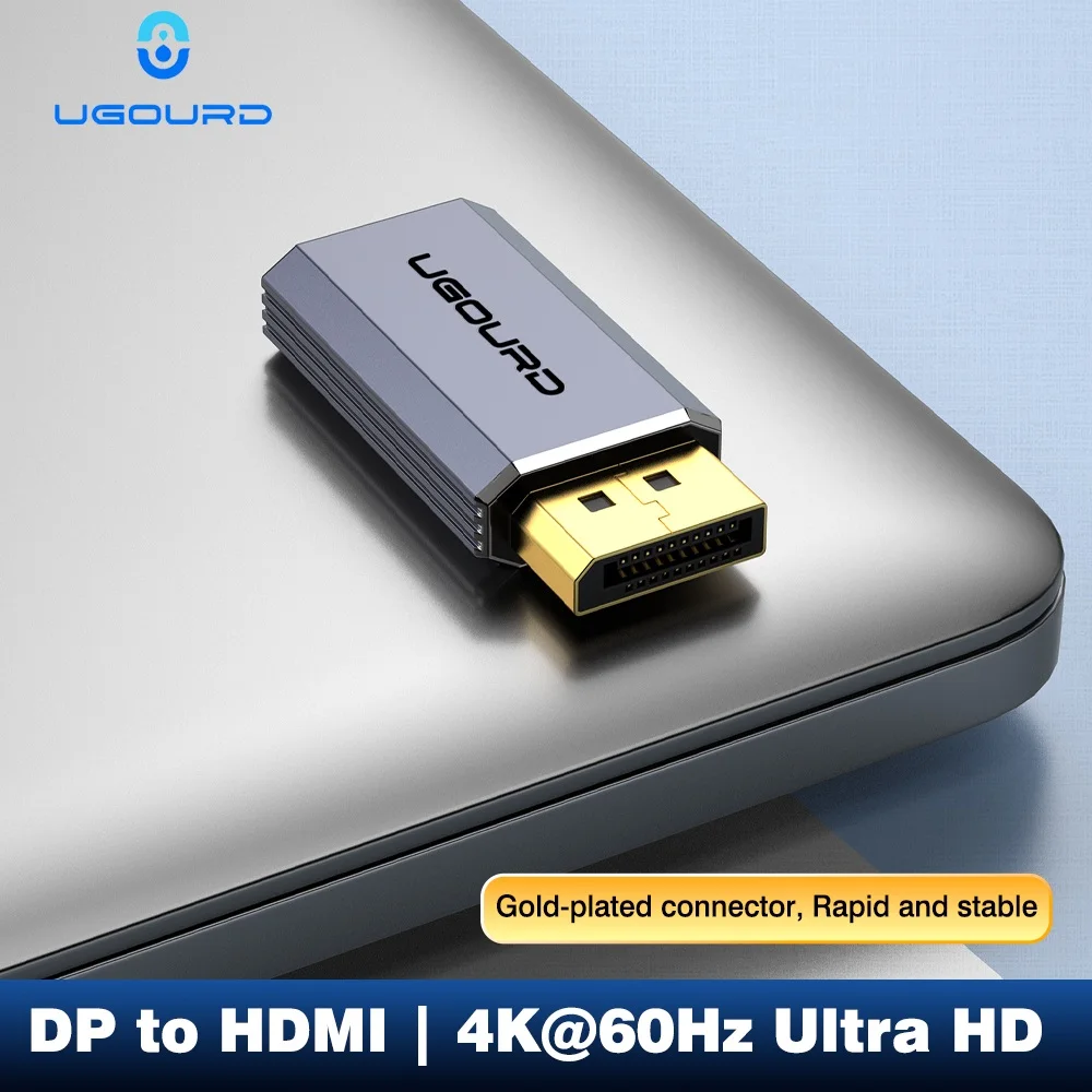 Image of UGOURD DP-zu-HDMI-Adapter, 4K@60Hz UHD DisplayPort 1.2 zu HDMI-Buchse Konverter, Unidirektional 2K@144Hz für Desktop-GPU-Monitor