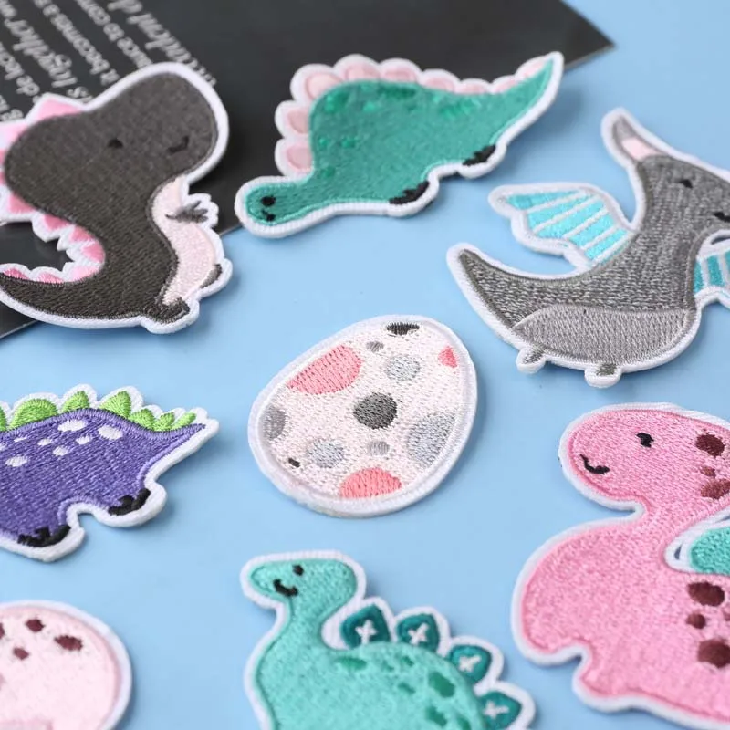 9 Pcs Cute Dinosaur Anime Patches Iron On For Clothes Embroidered Lot Kid Baby Animals Boys Jacket Sew Mix Fabric Diy Pack