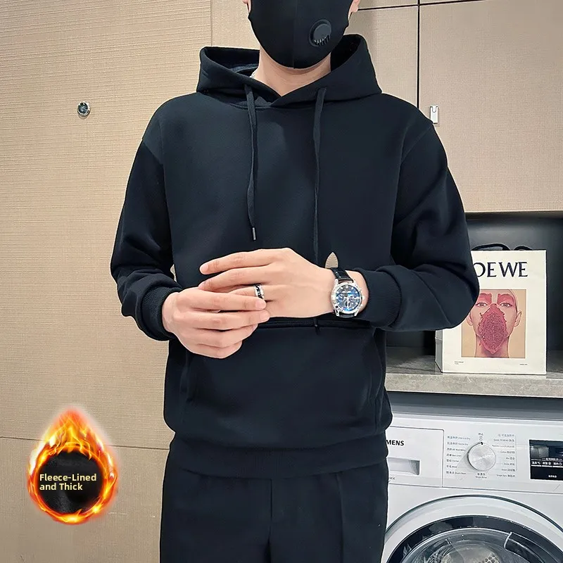 

Мужская утепленная толстовка свободного кроя с капюшоном на флисе, размер S, для уличной моды, зимняя верхняя одежда, повседневная удобная толстовка