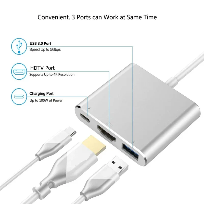 USB C Hub to 4K HDTV USB 3.0 Type C Docking Station for Macbook iPad Samsung S20 Dex Xiaomi 12 TV PS5 Nintendo Switch