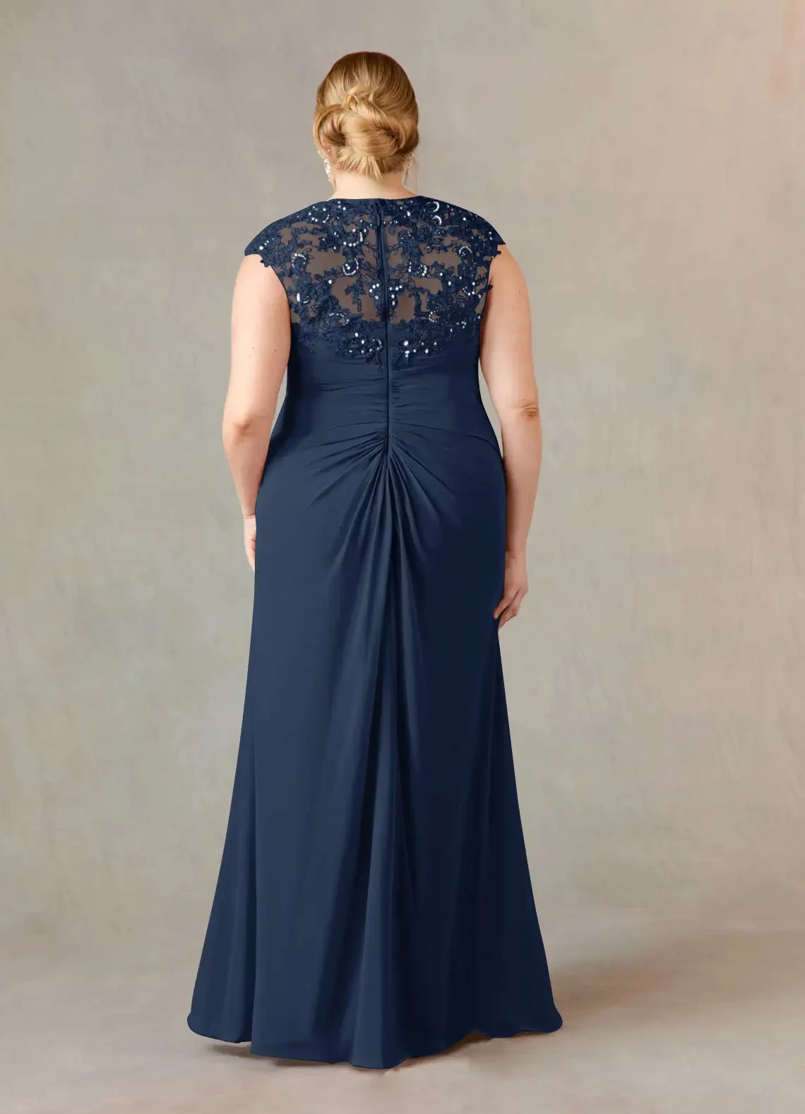 Customized Navy Blue Mother Of The Bride Dress Plus size Cap Sleeve Long Brides Elegant Mother Dresses For Weddings YMD25