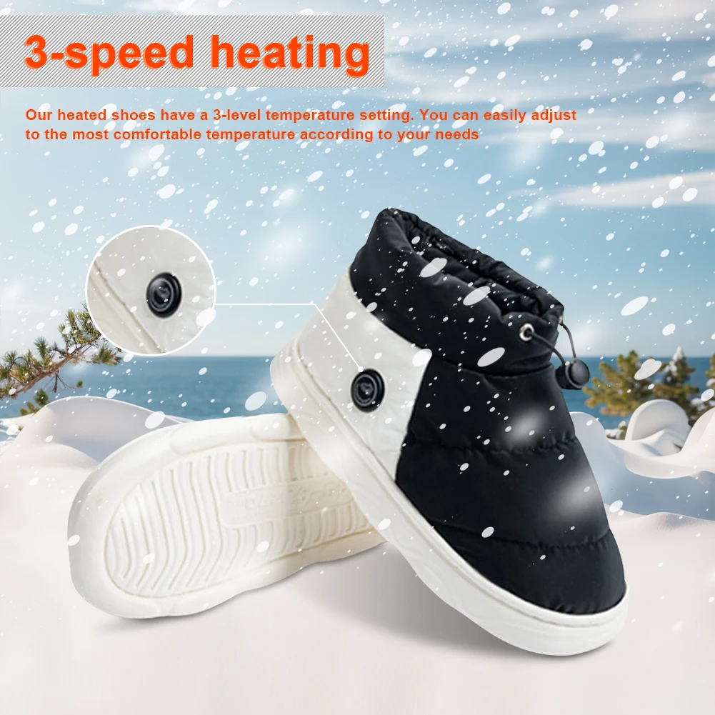 Unisex Foot Warmer Shoes with 3 Heating Levels Women Men Thermal Shoes Rechargeable Warm Snow Boots for Indoor House Home Office