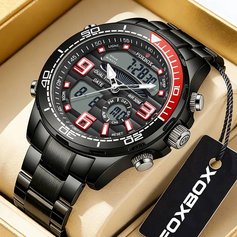 

LIGE Топ Роскошные оригинальные спортивные наручные часы для мужчин Кварцевая сталь Водонепроницаемые военные часы с двойным дисплеем Relogio Masculino + коробка