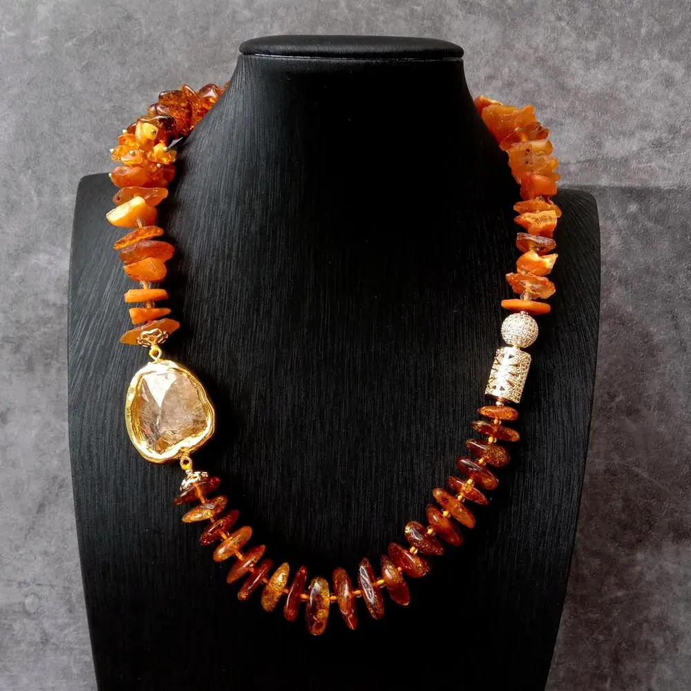 

Y·YING Natural Golden Amber Rough Yellow Citrine Raw Necklace Cz