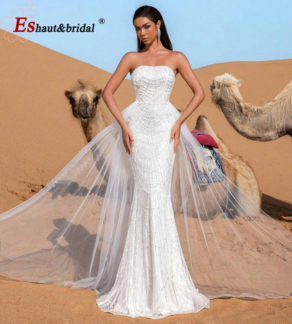 

Elegant Pearls Mermaid Evening Dress Luxury Long Formal Prom Wedding Party Gown for Women with Detachable Skirt Customized 2025