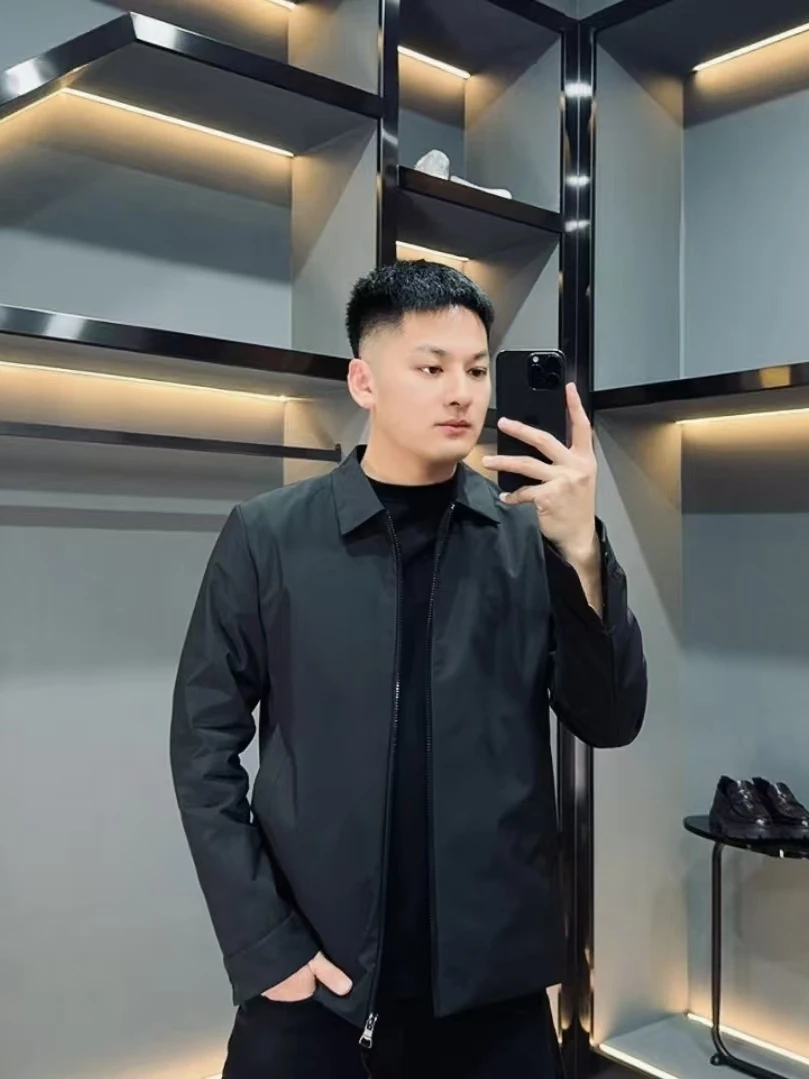 

Spring Autumn 2025 Men's Casual Busin Adstrative Jaet Pure Color Sli Lightweight Faionable Stand Collar Coat