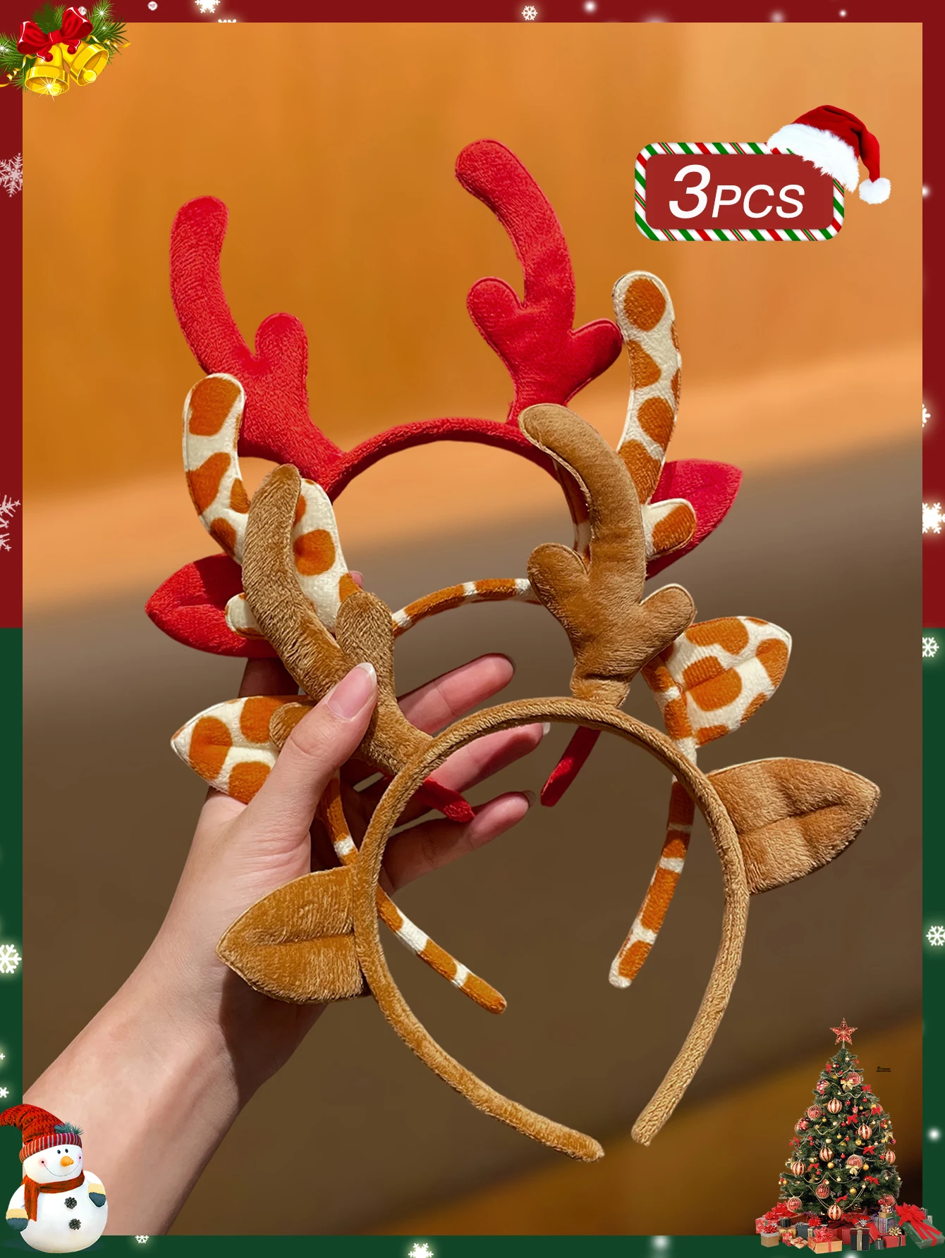 

3pcs Fashionable Cute Christmas Hair Accessories for Women Ladies Hair Bands Decorations Christmas Gift