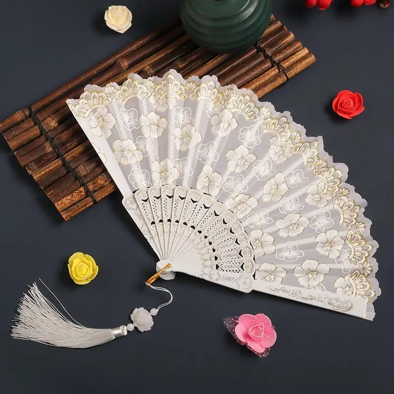 

Elegant Lace Fan With Ancient Style, Peach Blossom Folding Fan, Dance Fan, Chinese Style Hanfu Prop Fan
