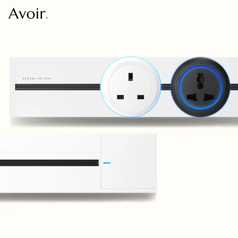 

Avoir Wall Surface Mounted Track Socket Kitchen Office Movable Rail Round Adapter Module Usb UK Universal Standard Power Outlet