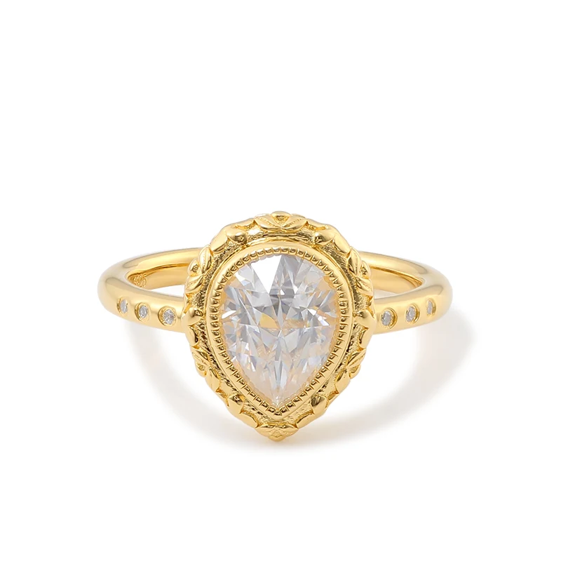 Provence 10K/14K/18K Moissanite Engagement Rings for Women D Color VVS Pear Cut Bezel Setting Solitaire Statement Rings