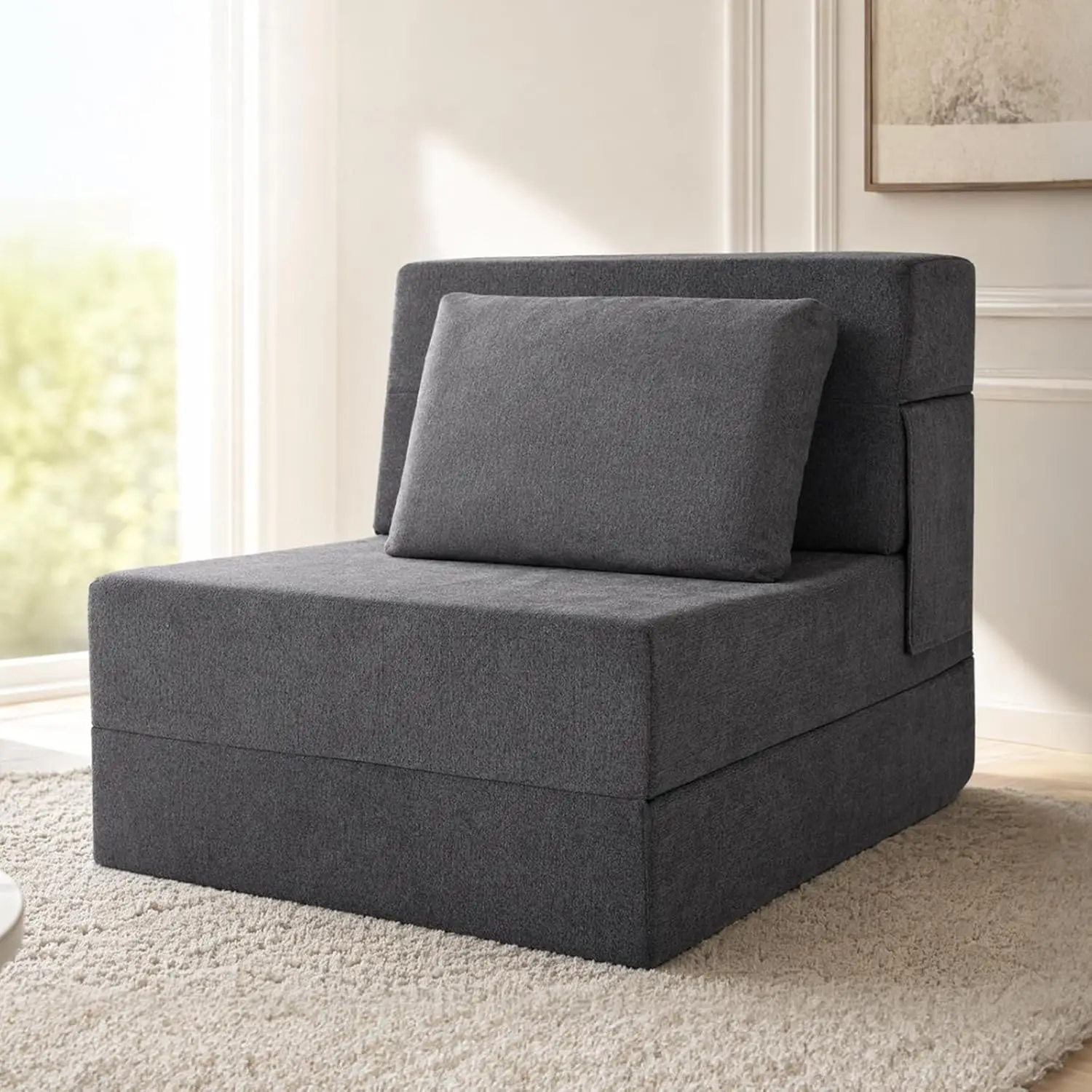 

Convertible Floor Sofa Bed with Pillow, Fold Out Sleeper Chair, Memory Foam Couch Mattress for Living Room, Guest Room, Single Grey