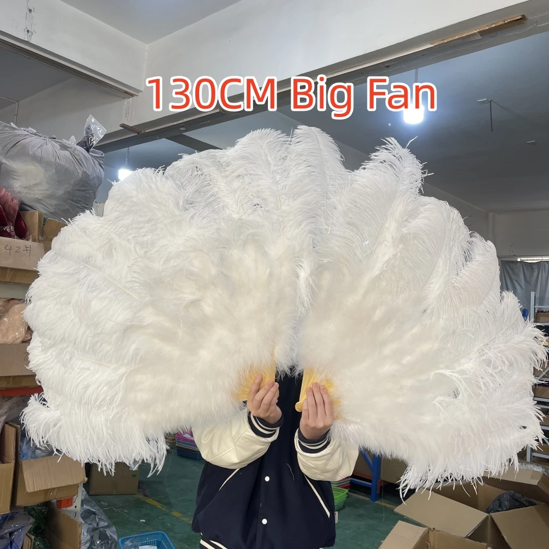 

White Large Ostrich Feather Fans Fluffy Performance Dance Folding Hand Held Fans Fashion Styles Party Props Stage Show Props Fan