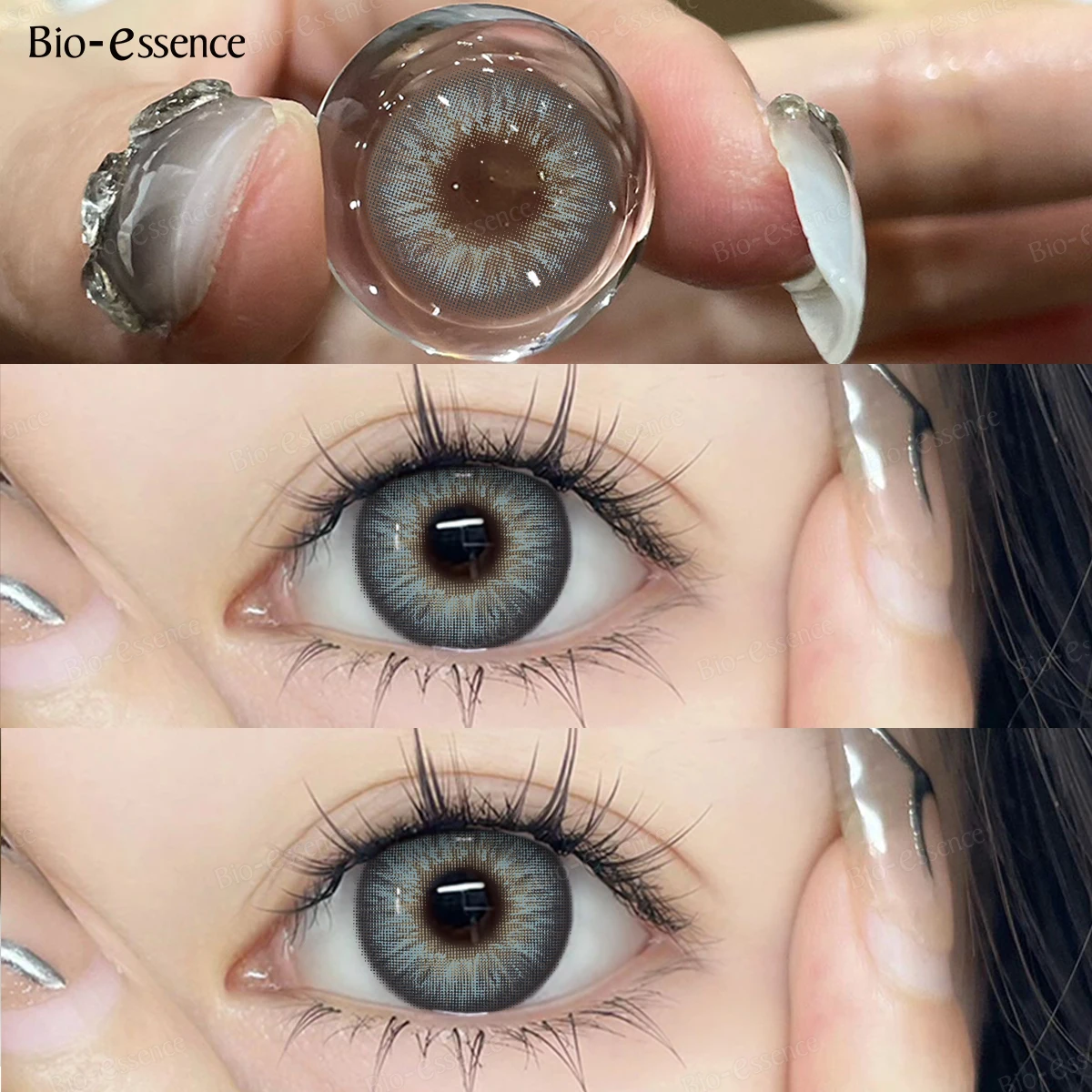 Bio-essense 1 paar grote ogen zwarte lenzen Koreaanse natuurlijke lenzen Kleur contactlenzen Ogen met grijs Mooie leerlinglentes