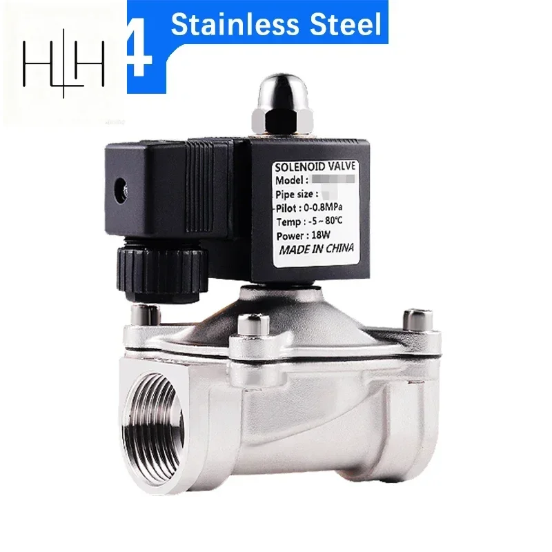 HLH 2W 304 Stainless Steel Electric Solenoid Valve 1/4"; 3/8"; 1/2"; 3/4"; 1"; Normally Closed Pneumatic for Water Oil Air 220V