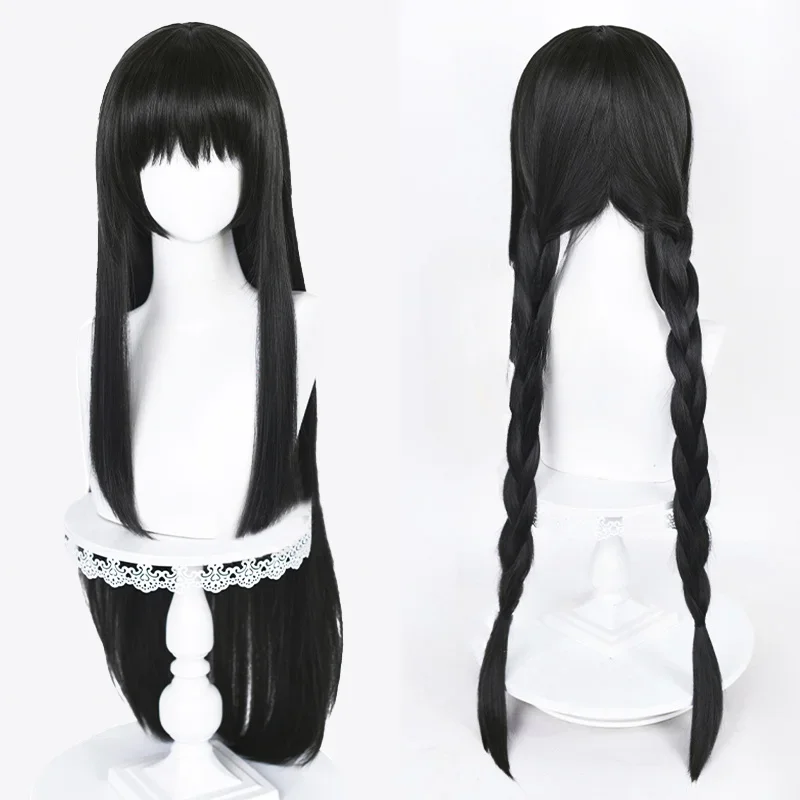 

2 Styles Cosplay Synthetic Wig 90cm Long Black Wigs Cosplay Anime Wig Heat Resistant Hair Halloween