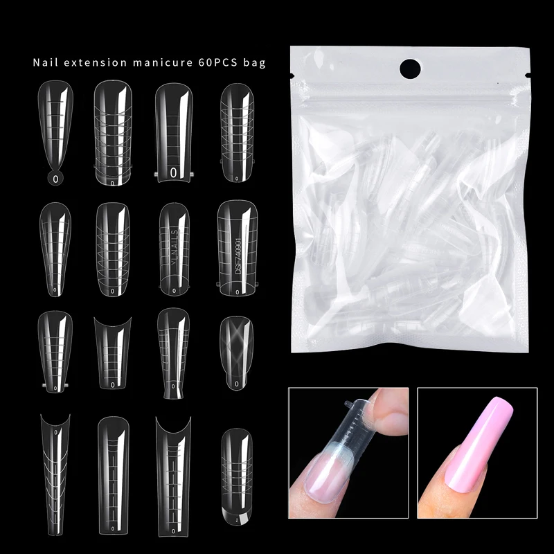 60Pcs/Bag Dual Forms Extended Plastic Nails Sticker Paper-free Support Tape Scale Nail Film Transparent Tool For Art Fingernails