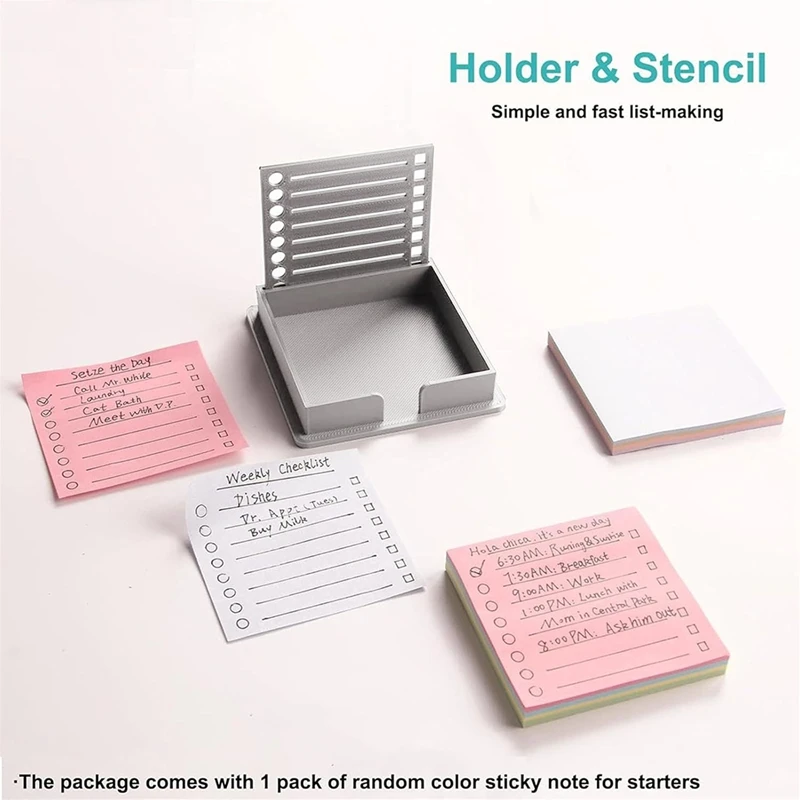 AT93-3PCS Sticky Note Stencil Template With Sticky Note, Sticky Note Holder With Stencil, Sticky Note Line Stencil