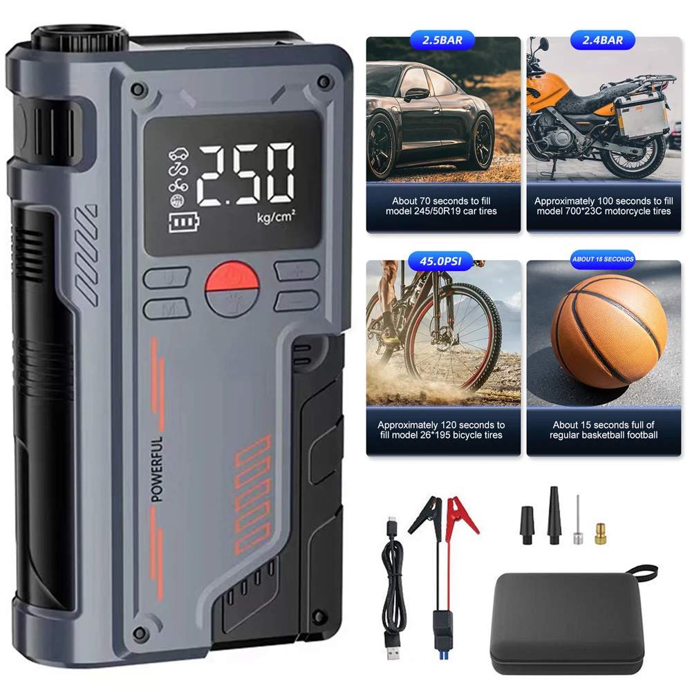 150PSI Car Wireless Air Pump 8000mAh Jump Starter Portable Car Inflator Pump Bicycle Air Compressor for Automobile Bicycle Ball