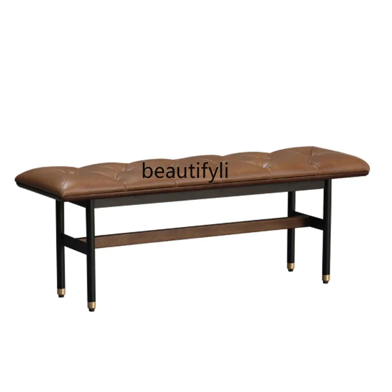 

yj15 Nordic Italian Style Light Luxury Modern Metal Iron Art Genuine Leather Hallway Shoes Bed End Stool