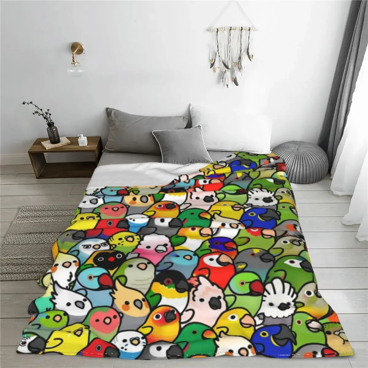 Birds Everybirdy Pattern Blanket Fleece Textile Decor 3D Printed cute kawaii cartoon Portable Throw Blanket Bed Travel Bedding