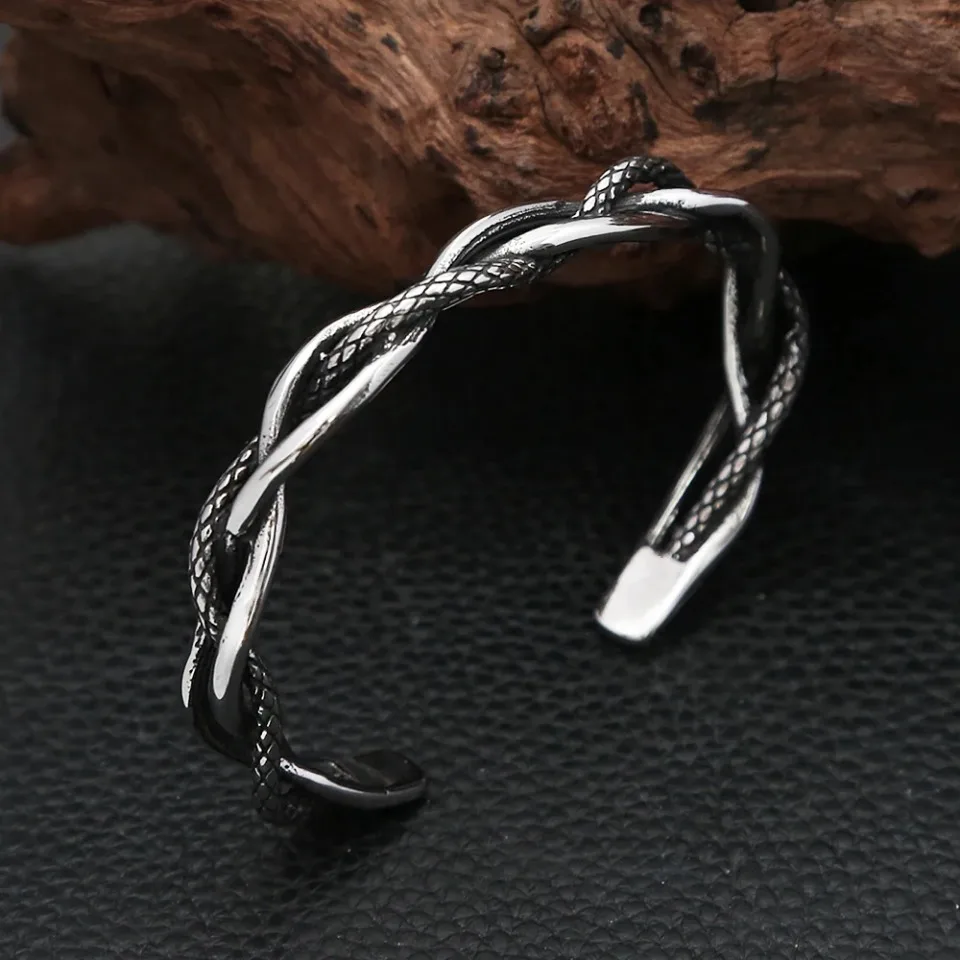 Punk Vintage Three-layer Twisted Woven Bracelets For Men Women Stainless Steel Fashion Open Bracelet Luxury Jewelry Wholesale