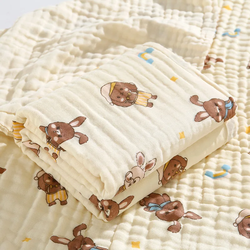 Museline Baby Cotton 110x110 Blanket And Sheet Cartoon Swaddle Animal Print Newborn Birth Set Crib Blankets And Quilts Bedding