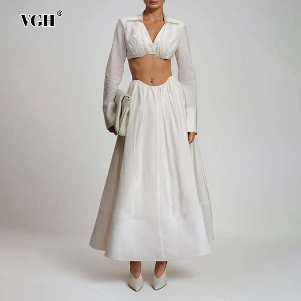 VGH-Conjunto de dos piezas adelgazante para mujer, minivestido Sexy de manga larga con cuello de pico, falda de cintura alta, conjunto de temperamento, moda femenina, nuevo