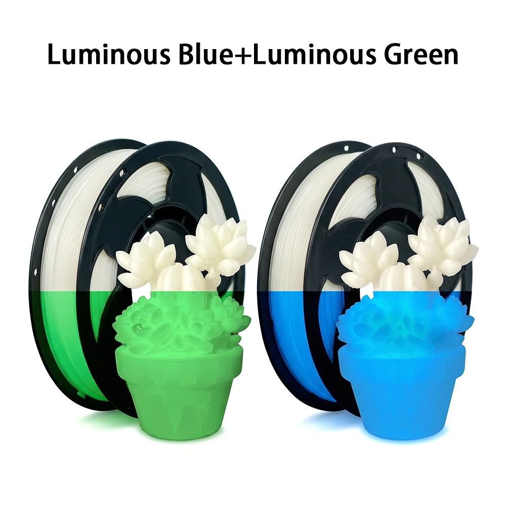 200g 3D Printer Filament 1.75mm PLA White To Luminous Blue, PLA Luminous Green 3D Printing Filament 250gx2 Vacuum Packaging