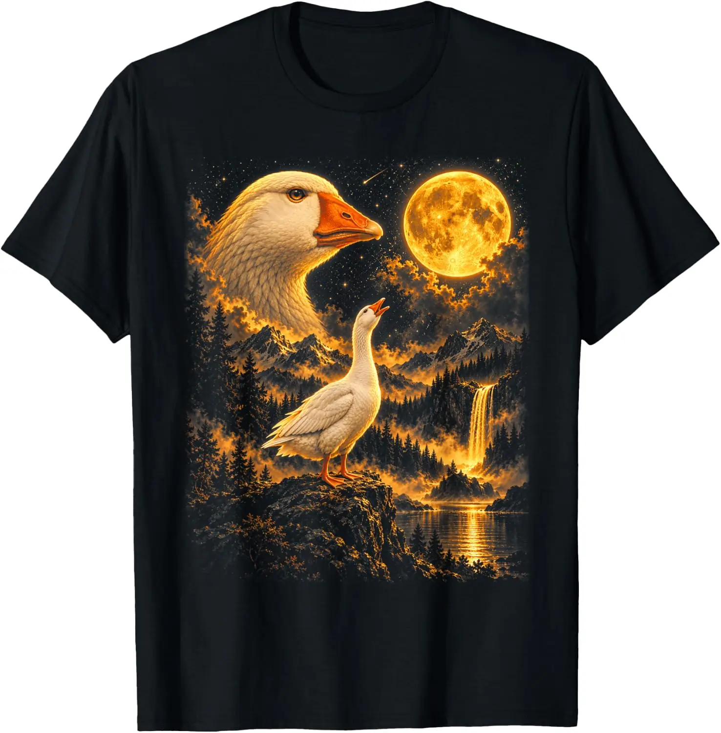 Vintage Silly Goose Howling To The Moon 90S Retro Animals T-Shirt Breathable, heavyweight pure cotton short-sleeve top—stylish, plus-size, and suitable for year-round wear with a sporty, casual vibe