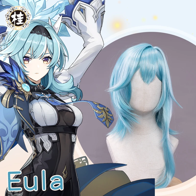 

IN STOCK UWOWO Genshin Impact Eula Cosplay Wig Game Eula Long Wigs Light Blue 40cm Cosplay Hair For Halloween Party Outfit