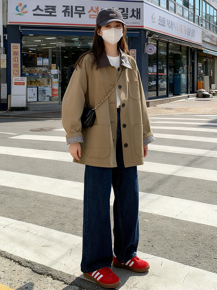 

Workwear Sle Coat New 2025 Women Spring Autumn Color Blo Briti Sle Small Size England Windbreaker Long Sve Polyester