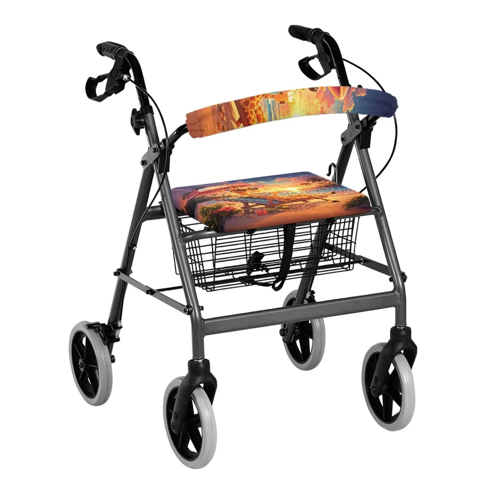 Coloranimal Portable Removable Set of 2 Rollator Seat Back Rest Covers for Senior Ladies for Outdoors Giraffe Beach Print