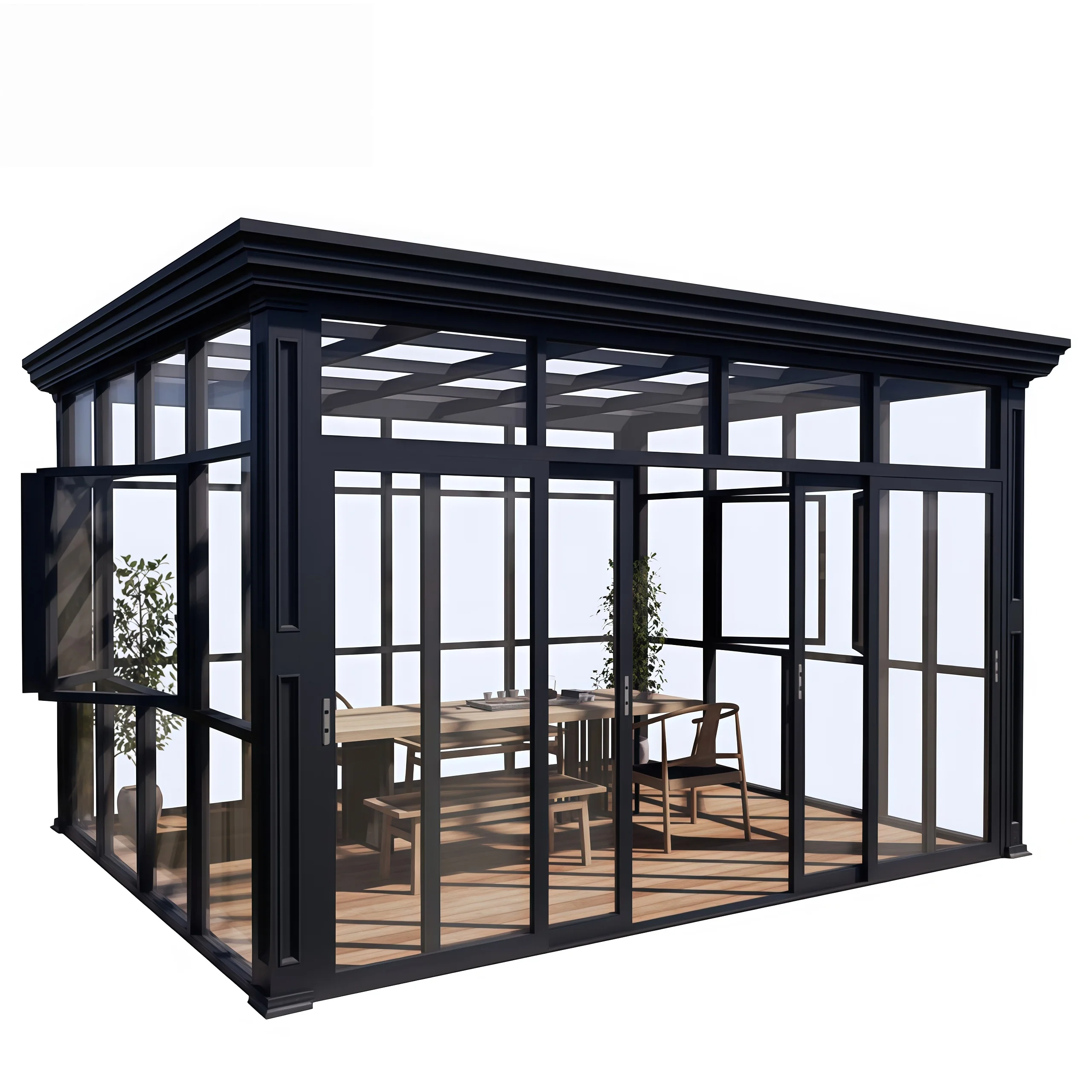 Glass Sunroom with High-Strength Steel Structure - Modular Outdoor Leisure Enclosure for Yards & Terraces