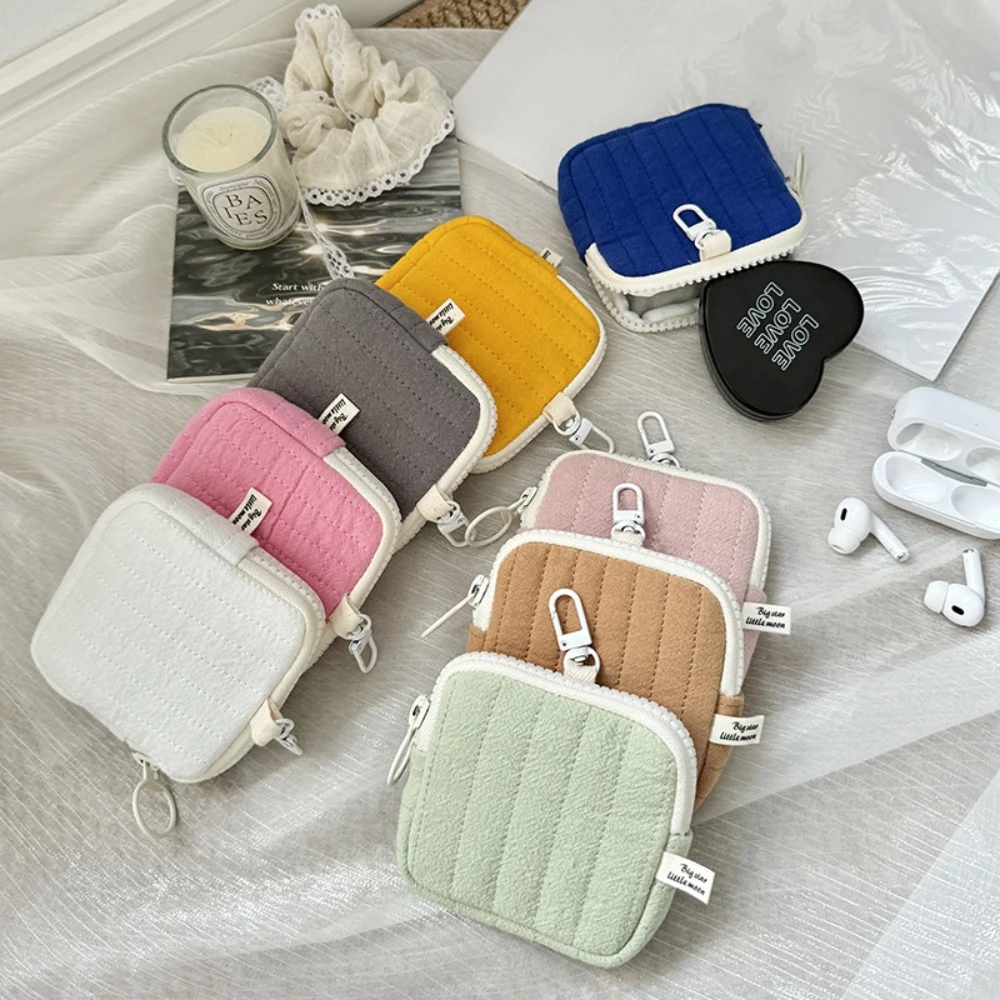 Lipstick Holder Quilting Seam Coin Pouch Mini Square Small Cosmetic Bag Purse Lightweight Zipper Short Wallet Girls