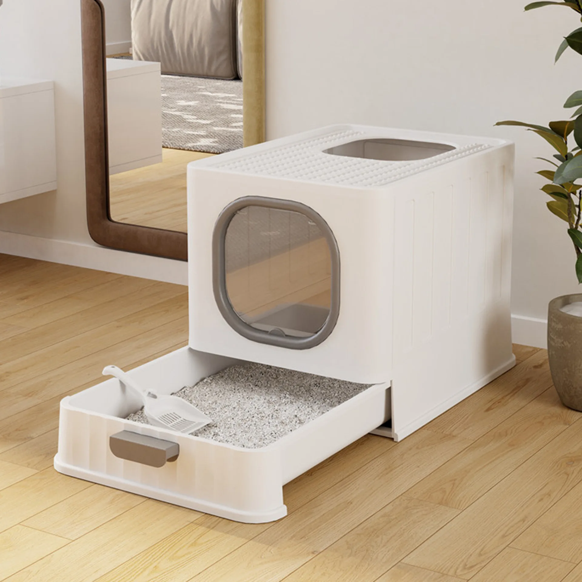 

Closed plastic cat litter box, cat cleaning supplies, foldable, odor-resistant, splash-proof cat toilet