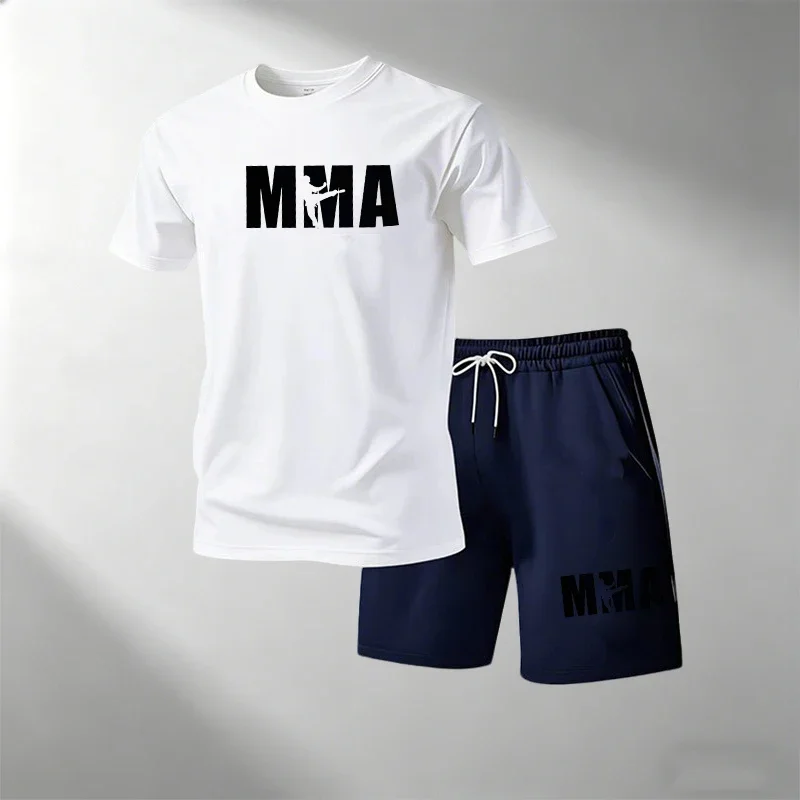 Conjunto de 2 Piezas de Ropa Deportiva Informal para Hombre, Camiseta de Manga Corta y Pantalones Cortos con Cordón, para Correr, Uso Diario, Traje de Verano Masculino