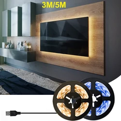 Usb branco quente luzes de tira led para tv backlight parede led decoração luzes fita controle inteligente 5v branco luzes led tira