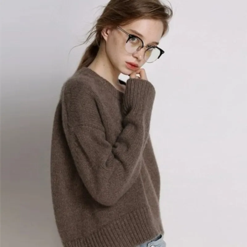 Europe United States fan autumn and winter new thick 100% cashmere sweater women round neck women sweater loose short knit