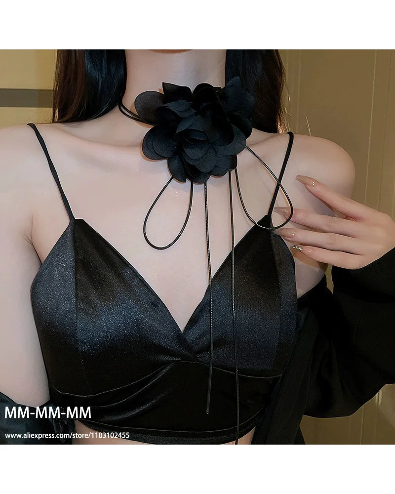 MM  Long Rope Fabric Flower Choker Necklace For Women Multipurpose Exaggerated Romantic Chains Necklaces Neck Accessories