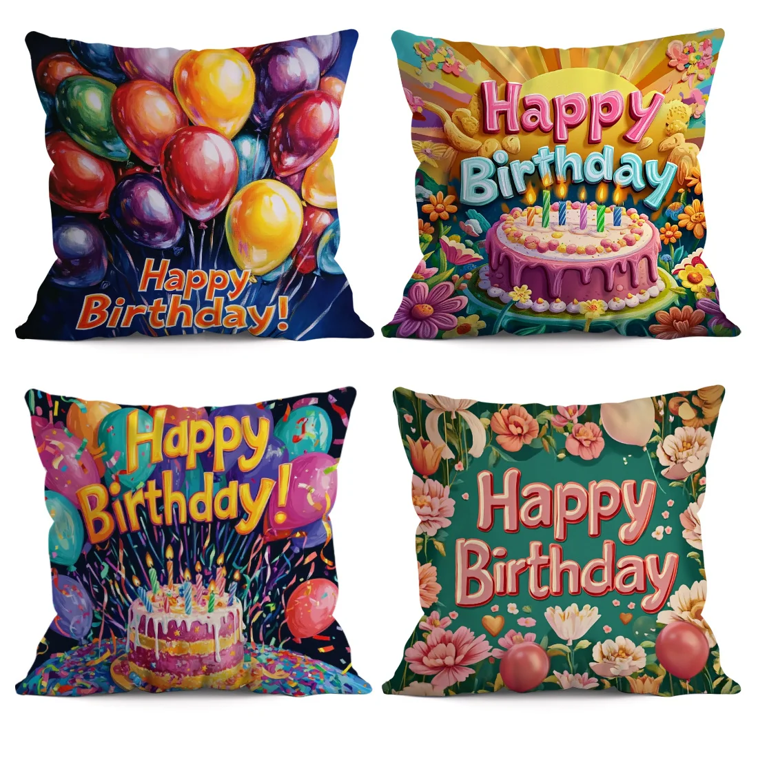 4pcs Birthday Celebration Theme Single-sided printing Short plush Suitable living rooms bedrooms sofas (excluding pillow cores)