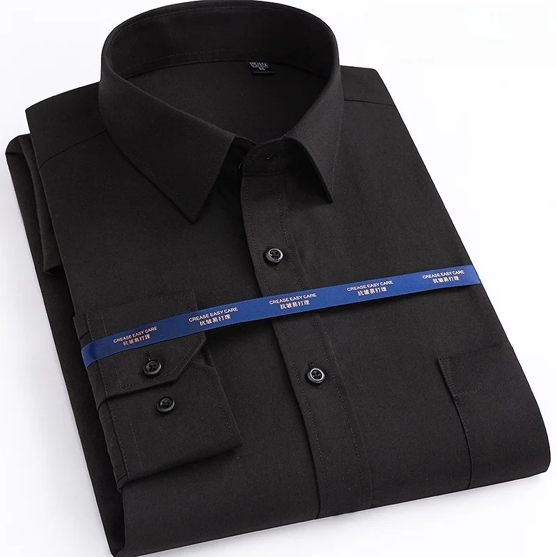 جديد الرجال قميص رسمي طويل الأكمام مكتب بلون المضادة للتجاعيد موضة الأعمال جيب أبيض أزرق الاجتماعية جيب قمصان 6XL 7XL #3